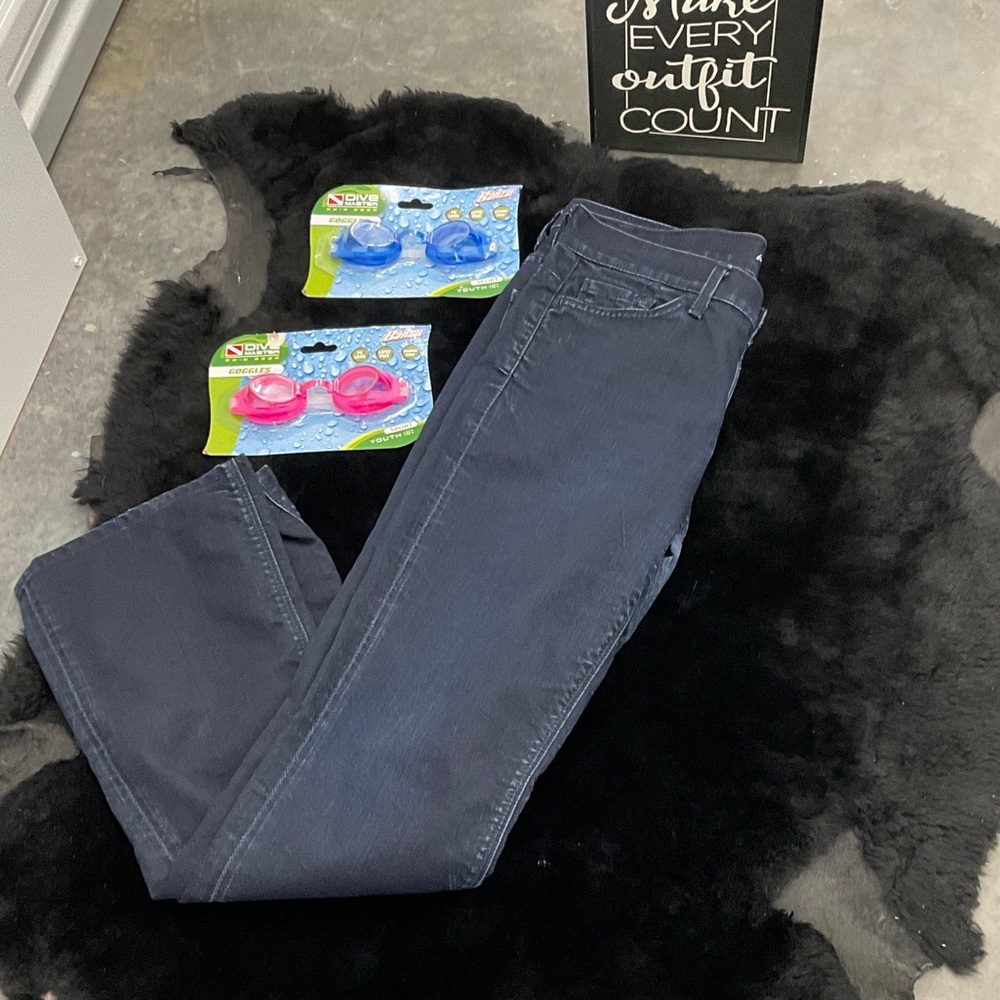 7 For All Mankind Dark Blue High Waist Denim Bootcut Jeans Women 29 Distress Hem